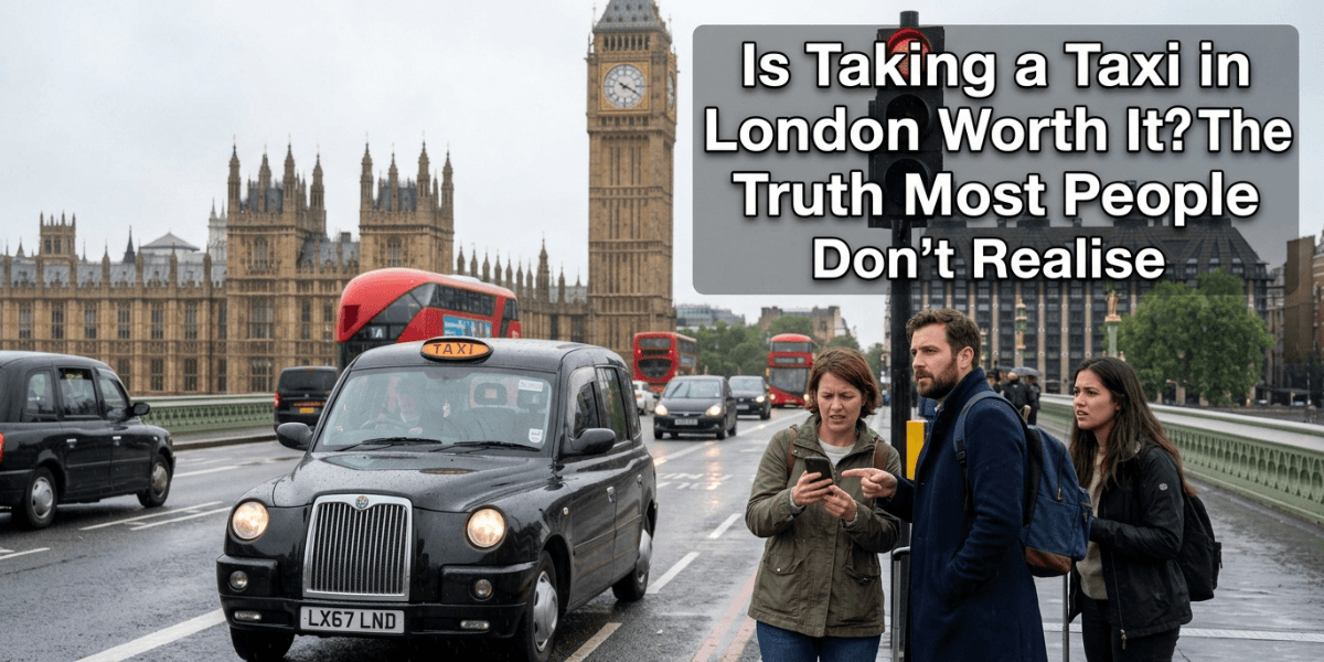 London black cab on a busy London street.